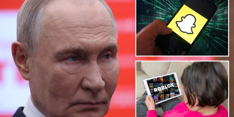 Un collage de imágenes que contiene 3 imágenes. La imagen 1 muestra al presidente ruso Vladimir Putin participando en un foro de voluntarios en Moscú. La imagen 2 muestra En esta ilustración fotográfica, se muestra un logotipo de SnapChat. La imagen 3 muestra a una niña jugando Roblox en una tableta.