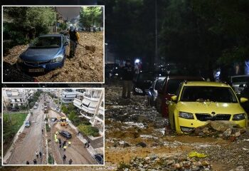 Ataúdes caen por un acantilado después de que una brutal tormenta provocara un deslizamiento de tierra en un cementerio en Italia mientras Europa se ve azotada por inundaciones mortales