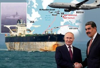 Estados Unidos 'lanza un atrevido ataque contra un petrolero de la flota en la sombra cerca del Reino Unido', arriesgándose a un enfrentamiento con barcos rusos y un submarino de vigilancia