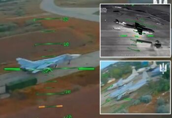 Impactante momento en que otro soldado ruso 'pingüino' explota en el campo de batalla mientras vestía un extraño camuflaje anti-drones