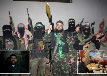 Un collage de imágenes que contiene 3 imágenes, la Imagen 1 muestra a Riyad Albustanji (desenmascarado) sostiene un juego de rol con combatientes de Hamas enmascarados, la Imagen 2 muestra a Raed Dawoud, también conocido como "Abu Falastin"sonriendo mientras está de pie en un túnel de Gaza, la imagen 3 muestra a Mohamed Hannoun, Amr Alshawa y un tercer individuo redactado cenando juntos.