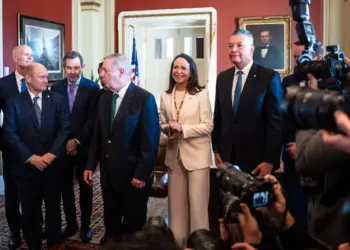 La líder de la oposición venezolana María Corina Machado antes de una reunión con legisladores en el Capitolio en Washington el 15 de enero de 2025. (Madalina Kilroy/La Gran Época)