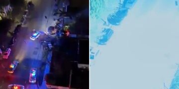 Momento de infarto: un coche fuera de control sale volando y se estrella contra un jardín, arrojando al conductor a la piscina