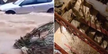 Momento dramático: enormes olas chocan contra los automóviles que circulan por la carretera costera mientras los automovilistas aterrorizados intentan huir de las inundaciones.