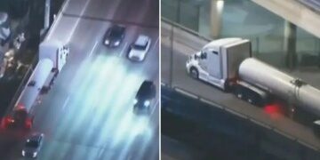 Momento dramático: un ladrón de autos que intentó robar un auto de la policía es atropellado y asesinado a tiros por la policía después de una persecución de 50 millas