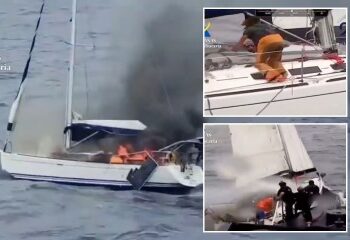 Momento dramático: un yate de lujo explota en una bola de fuego, lo que obliga al capitán y a la tripulación a saltar al mar mientras el barco se quema hasta convertirse en cenizas.