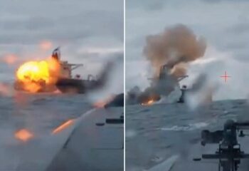 Momento en que un limpiador ucraniano ve explotar un dron y luego continúa barriendo