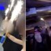 Un collage de imágenes que contiene 2 imágenes. La imagen 1 muestra una bengala adherida a una botella de alcohol que casi prende fuego a una barra. La imagen 2 muestra NINTCHDBPICT001048860986