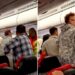 Momento impactante: una pasajera de avión del infierno apoya sus PIES en el reposacabezas en acto de venganza después de que su compañero de viaje reclinara su asiento