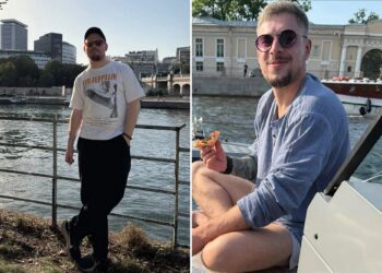 Un collage de imágenes que contiene 2 imágenes. La imagen 1 muestra a un periodista ruso exiliado, Yevgeny Safronov, de 38 años, que