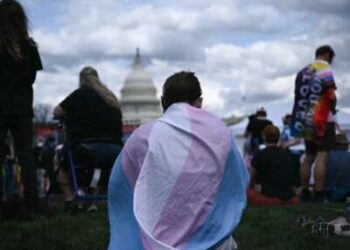 La gente asiste a una manifestación del Día de la Visibilidad Trans en Washington, DC, el 31 de marzo de 2025.