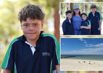Un collage de imágenes que contiene 3 imágenes, la imagen 1 muestra al nadador de Australia, la imagen 2 muestra al nadador de Australia, la imagen 3 muestra AUSTRALIA-OCEAN-RESCUE