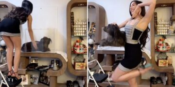 Un collage de imágenes que contiene 2 imágenes. La imagen 1 muestra al influencer