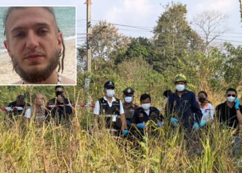 Un collage de imágenes que contiene 2 imágenes. La imagen 1 muestra a un turista ruso desaparecido, de 30 años, encontrado asesinado y desmembrado en la