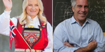 Un collage de imágenes que contiene 2 imágenes, la imagen 1 muestra ARCHIVOS-NORUEGA-US-ROYALS-CRIME-EPSTEIN, la imagen 2 muestra a Jeffrey Epstein