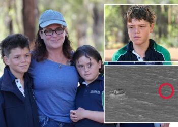 Un collage de imágenes que contiene 3 imágenes. La imagen 1 muestra a una mujer y tres niños parados juntos al aire libre, un niño usando una muleta. La imagen 2 muestra CORRECCIÓN al nadador australiano. La imagen 3 muestra NINTCHDBPICT001056417387.