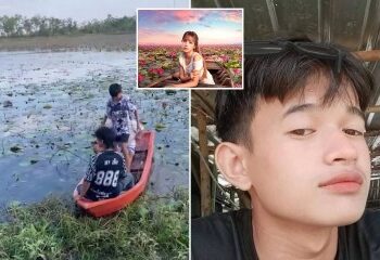 Momento en que papá héroe se sumerge en un lago helado para salvar al hijo de un extraño después de que el niño se hundiera en el hielo mientras jugaba con sus amigos.