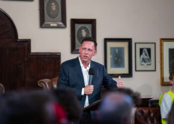 Peter Thiel speaks at The Cambridge Union on May 8, 2024, in Cambridge, Cambridgeshire, England.