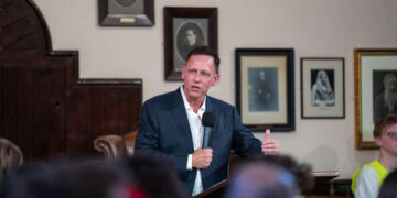 Peter Thiel speaks at The Cambridge Union on May 8, 2024, in Cambridge, Cambridgeshire, England.