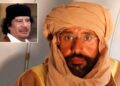 Un collage de imágenes que contiene 2 imágenes. La imagen 1 muestra: Saif al-Islam Gaddafi aparece sentado en un avión en Zintan. La imagen 2 muestra al coronel Gaddafi se reúne con Nicolas Sarkozy.