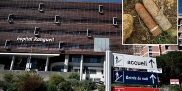 Un collage de imágenes que contiene 2 imágenes. La imagen 1 muestra FRANCIA-SALUD-VIRUS-HOSPITAL. La imagen 2 muestra que los equipos de salvamento aún recolectan proyectiles sin explotar en Verdún, 100 años después de la Primera Guerra Mundial.