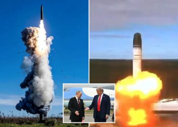 Un collage de imágenes que contiene 3 imágenes, la Imagen 1 muestra el lanzamiento de un cohete con una gran columna de humo y escombros, la Imagen 2 muestra un misil Sarmat lanzado desde un silo con una gran columna de fuego y humo, la Imagen 3 muestra las IMÁGENES TOPSHOT-US-UCRANIA-RUSIA-CONFLICT-SUMMIT-TRUMP-PUTIN-AFP DEL AÑO 2025