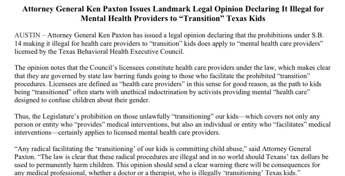 El fiscal general de Texas calumnia la terapia que afirma las identidades de los jóvenes trans como “abuso infantil”