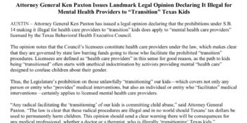 El fiscal general de Texas calumnia la terapia que afirma las identidades de los jóvenes trans como “abuso infantil”