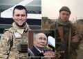 Un collage de imágenes que contiene 3 imágenes. La imagen 1 muestra a Yegor Guzenko enviado a un 'asalto de carne'. La imagen 2 muestra a Yegor Guzenko enviado a un 'asalto de carne'. La imagen 3 muestra a Rusia celebrando el Día de la Victoria en Moscú.
